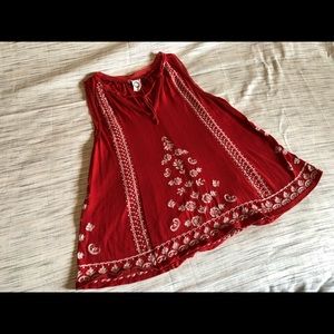 Anthropologie Embroidered Red and White Floral Boho Tank Top (Size M)